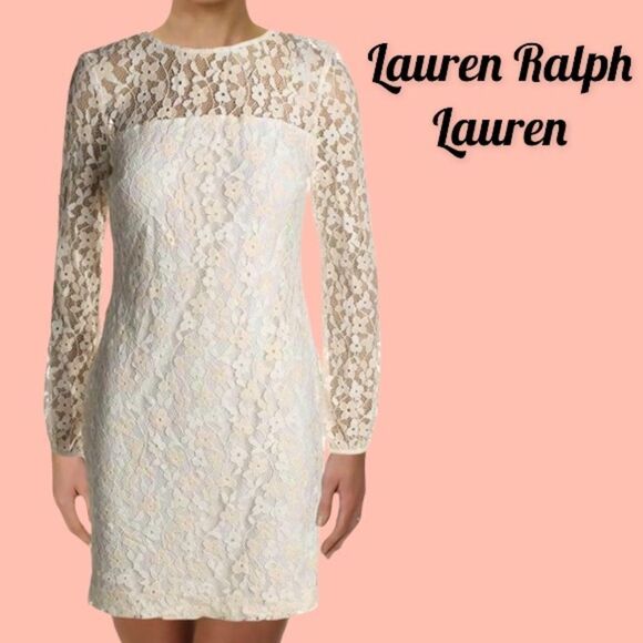 RALPH LAUREN NWT FLORAL LACE DRESS WHITE/ROSE SIZE 14 - Picture 2 of 8